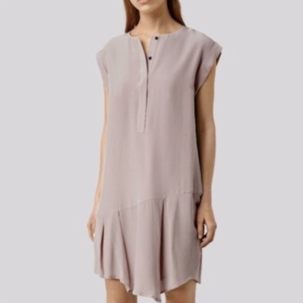 All Saints Dusty Pink Asymmetrical Cap-Sleeve Dress